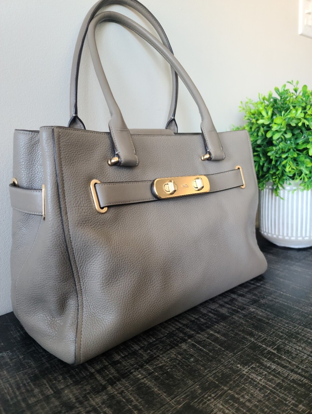 Coach Taupe Pebbled Leather Swagger Carryall Shoulder Bag #F36488
